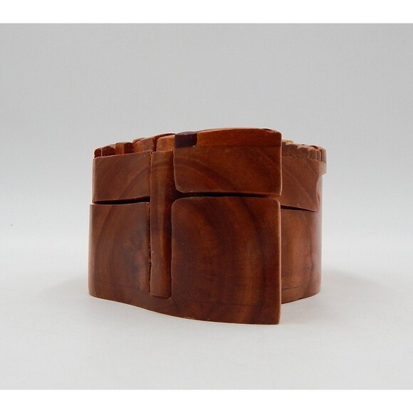 Tiger Carved Wood Puzzle Round Box Wooden Intarsia Keepsake Trinket Hidden - Picture 5 of 8